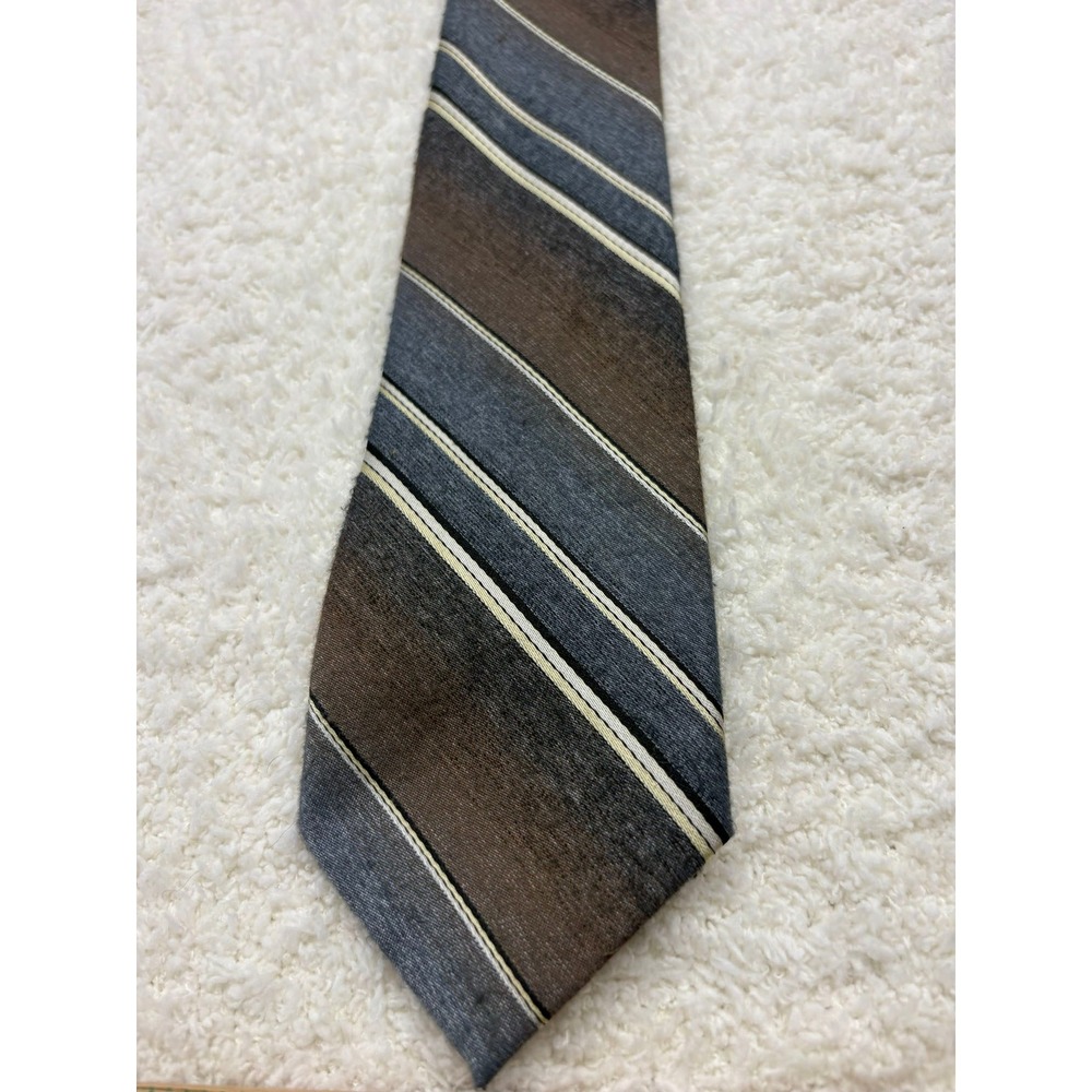 Don Loper Necktie Tie Mens Brown Grey Good Striped Beverly Hills Polyester